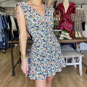 veronica beard jackson floral ruched mini dress